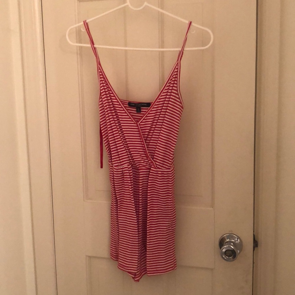 Red and white striped romper